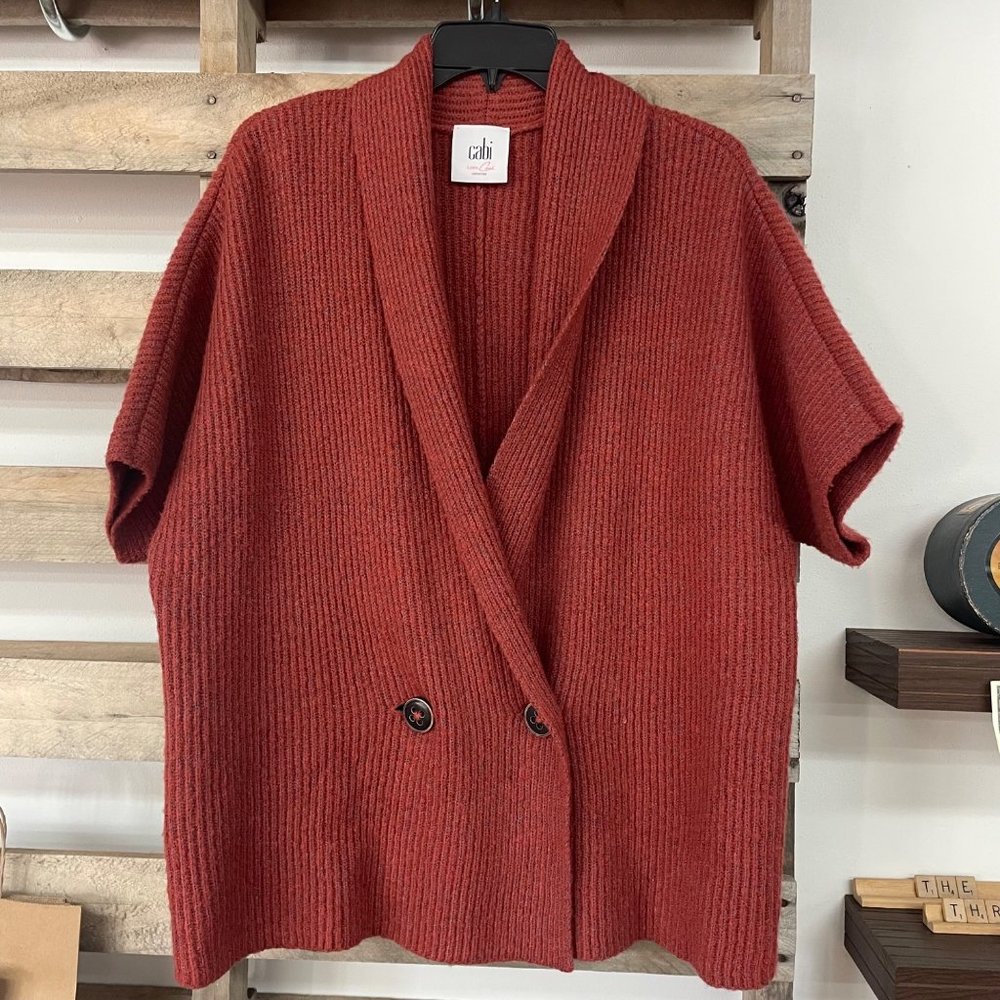 CAbi Rosewood Button Front Cardigan Sweater Size Medium Short Sleeve - Boxy Fit